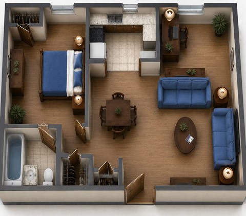 Floor plan for 1 bed, 1 bath, 900 sqft